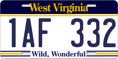 WV license plate 1AF332