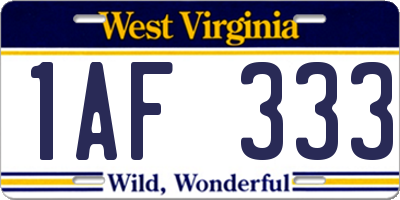 WV license plate 1AF333