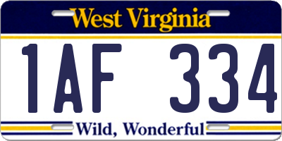 WV license plate 1AF334