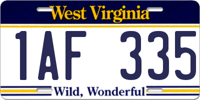 WV license plate 1AF335