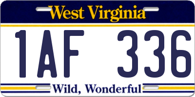 WV license plate 1AF336