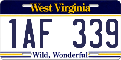 WV license plate 1AF339