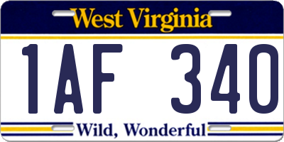 WV license plate 1AF340