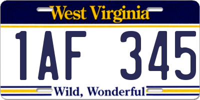 WV license plate 1AF345