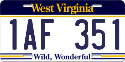 WV license plate 1AF351