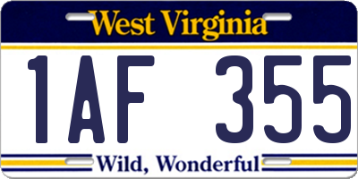 WV license plate 1AF355