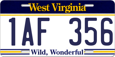 WV license plate 1AF356