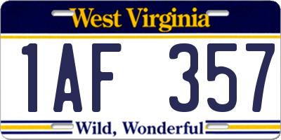 WV license plate 1AF357