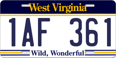 WV license plate 1AF361