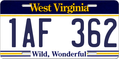 WV license plate 1AF362