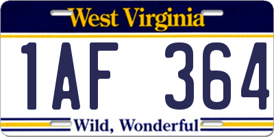 WV license plate 1AF364