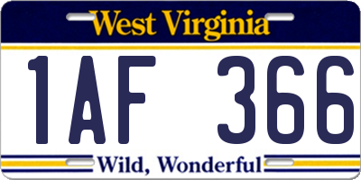 WV license plate 1AF366