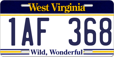 WV license plate 1AF368