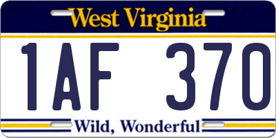 WV license plate 1AF370