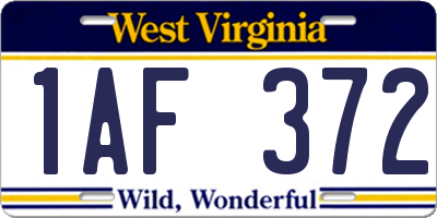 WV license plate 1AF372