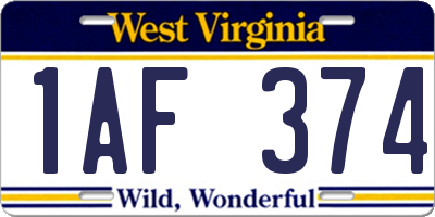 WV license plate 1AF374