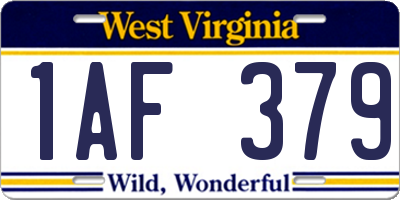 WV license plate 1AF379