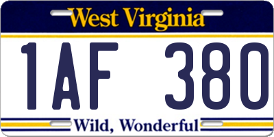 WV license plate 1AF380