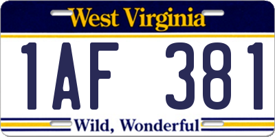 WV license plate 1AF381