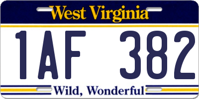 WV license plate 1AF382