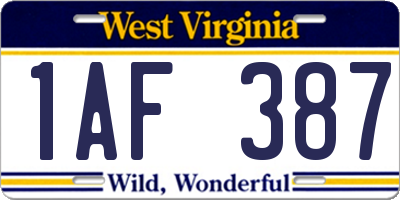 WV license plate 1AF387