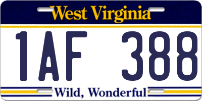 WV license plate 1AF388