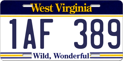 WV license plate 1AF389