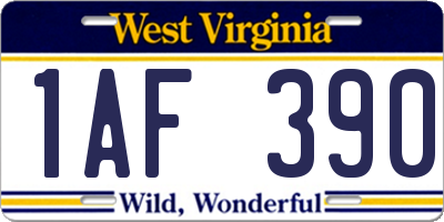 WV license plate 1AF390