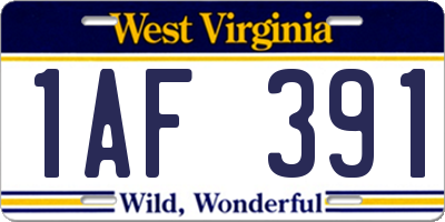 WV license plate 1AF391