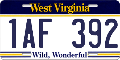 WV license plate 1AF392