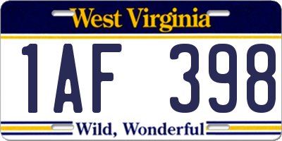 WV license plate 1AF398