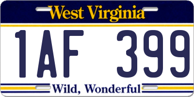 WV license plate 1AF399