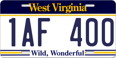 WV license plate 1AF400