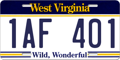 WV license plate 1AF401