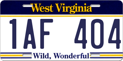 WV license plate 1AF404