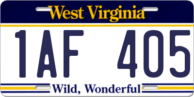 WV license plate 1AF405