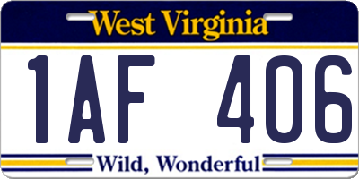 WV license plate 1AF406