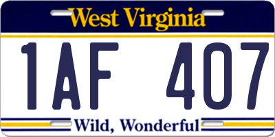WV license plate 1AF407