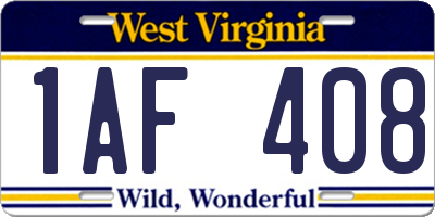 WV license plate 1AF408