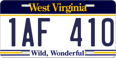 WV license plate 1AF410