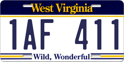 WV license plate 1AF411