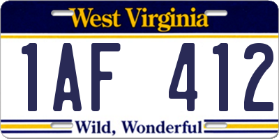 WV license plate 1AF412