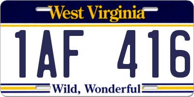 WV license plate 1AF416