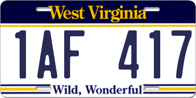 WV license plate 1AF417