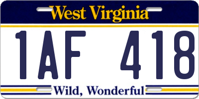 WV license plate 1AF418