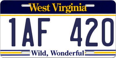 WV license plate 1AF420