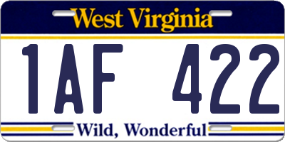 WV license plate 1AF422