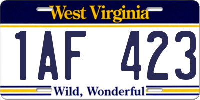 WV license plate 1AF423