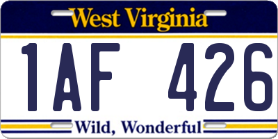 WV license plate 1AF426