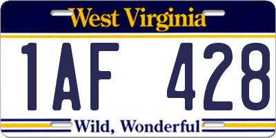 WV license plate 1AF428